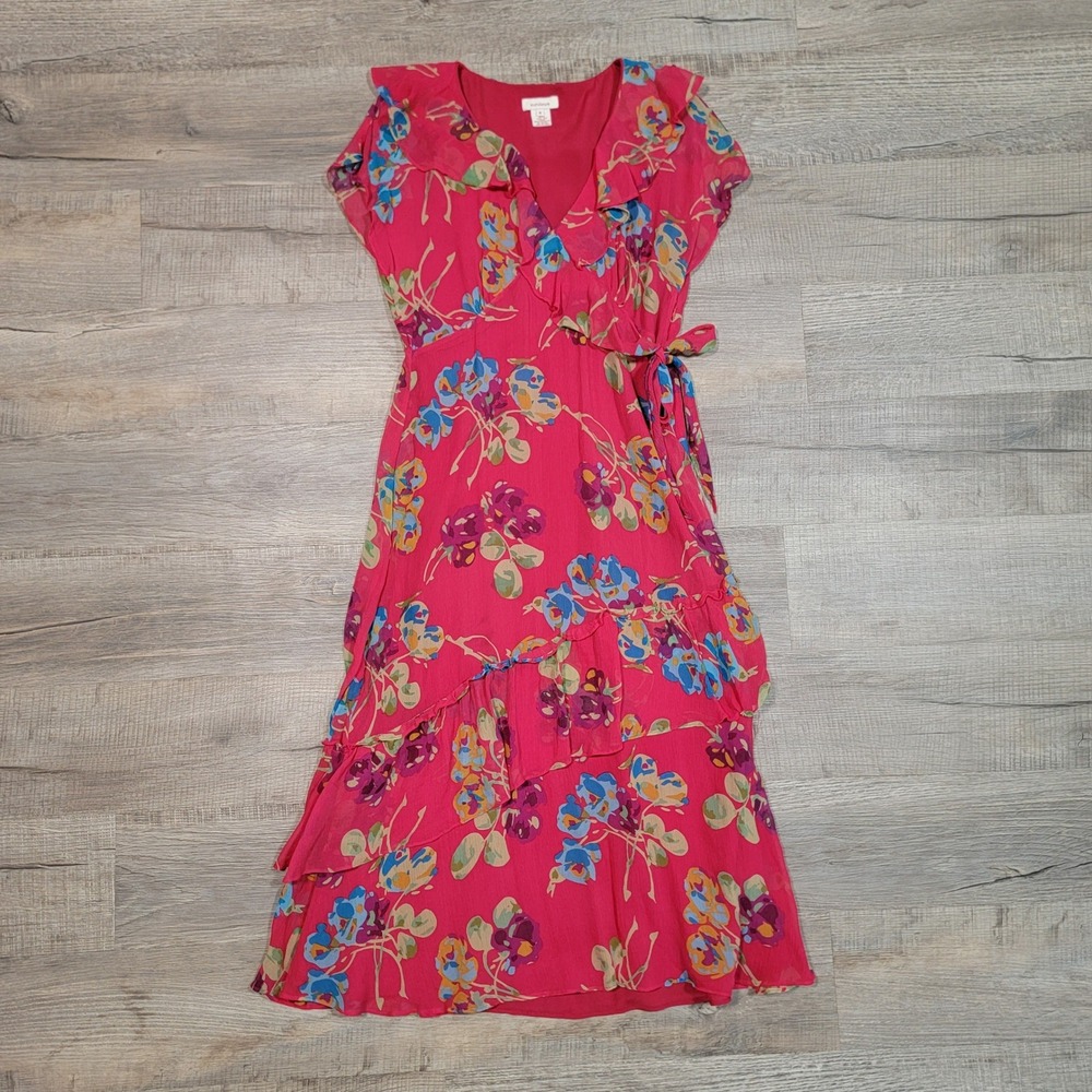 Sundance Silk Floral Dress Pink Ruffle Tiered Midi Womens Size 8 Romantic‎ Boho